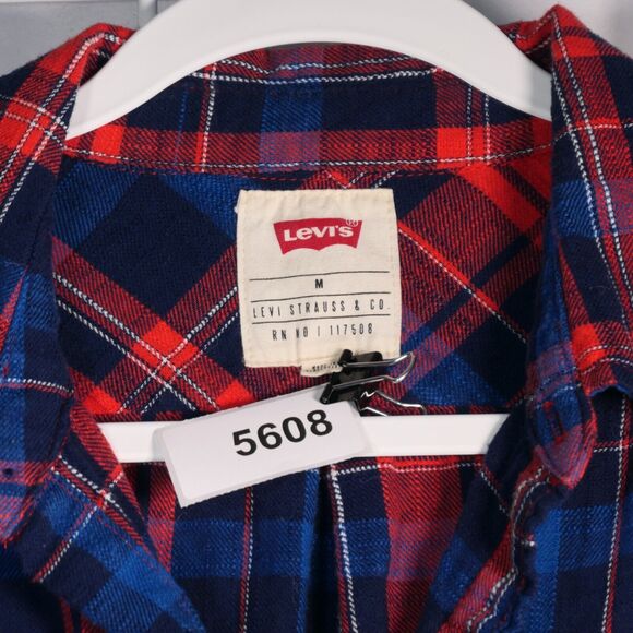 Levis Button Up Shirt Mens Medium Red Blue Plaid Flap Pockets Textured Fabric - Picture 7 of 7